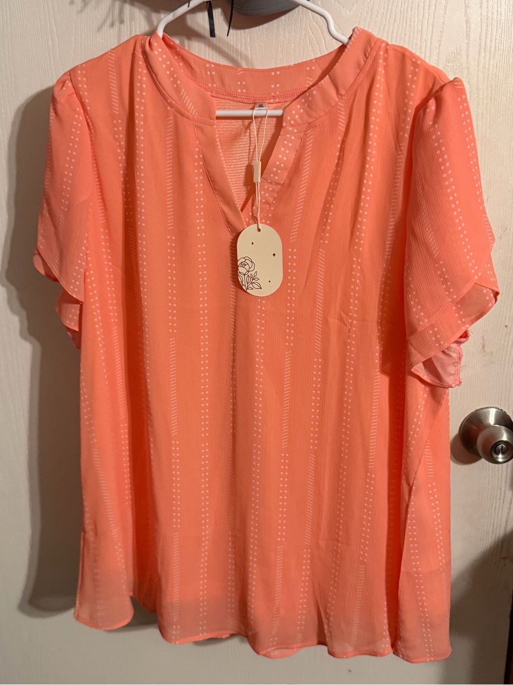 NWT Peach Chiffon Flutter Sleeve Blouse - Size XL